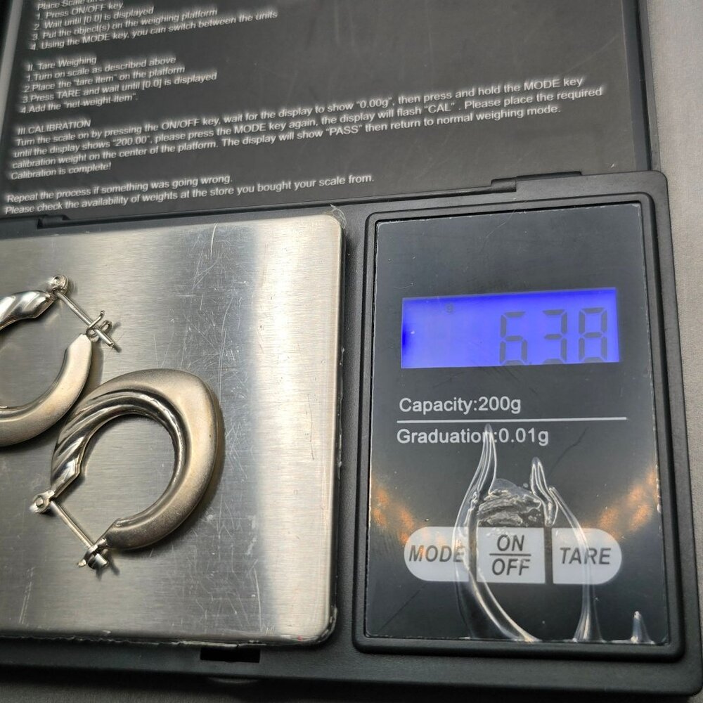 Sterling Silver 925 Hoop Earrings 1.25" Textured Ribbed Hinged Closure 6.38g - Picture 5 of 5